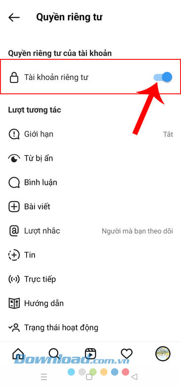 Đã chuyển đổi tài khoản riêng tư