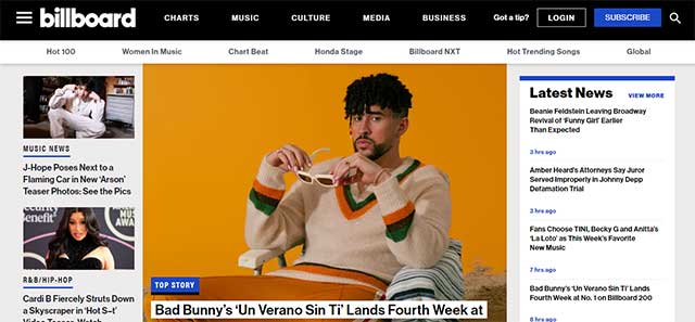 Billboard.com là trang web tin tức và tạp chí điện tử hàng đầu về chủ đề âm nhạc