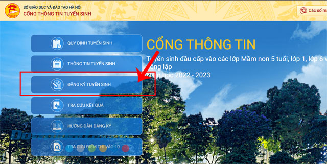 Nhấn vào nút Đăng ký tuyển sinh