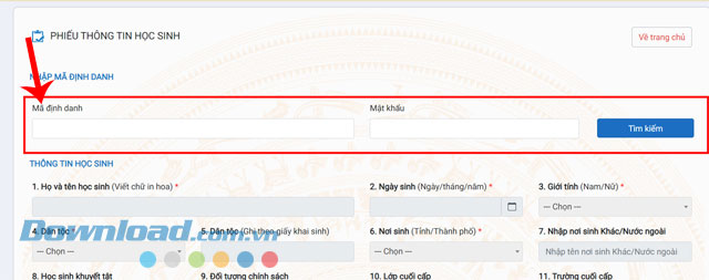 Nhập mã định danh và mật khẩu