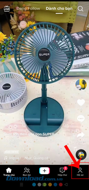 Ấn vào biểu tượng tài khoản