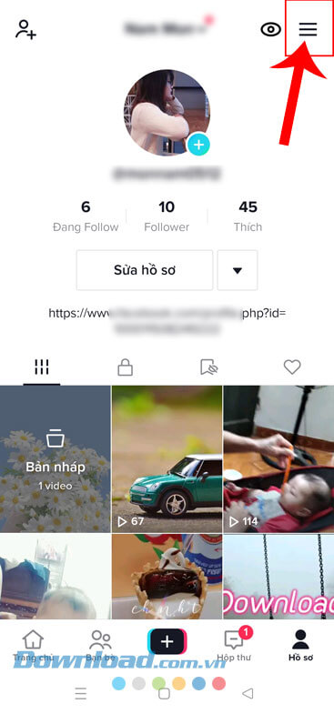 Nhấn vào biểu tượng ba dấu gạch ngang