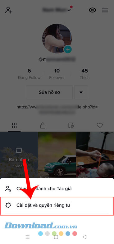 Nhấn vào mục Cài đặt và quyền riêng tư