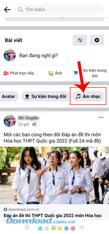Ấn vào mục Âm nhạc