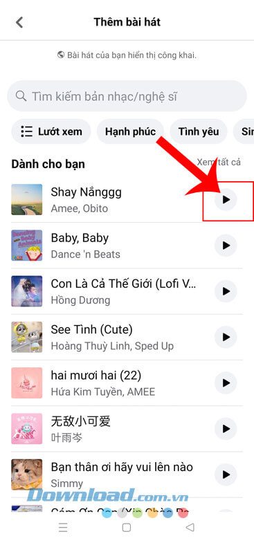 Chọn bài hát mà mình thích