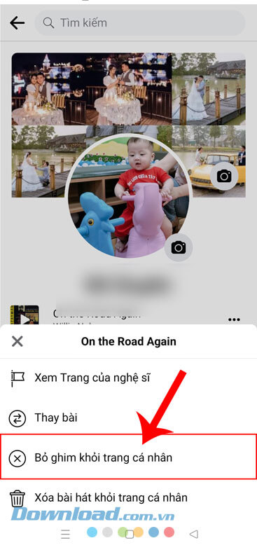 Ấn vào mục Bỏ ghim vào trang cá nhân