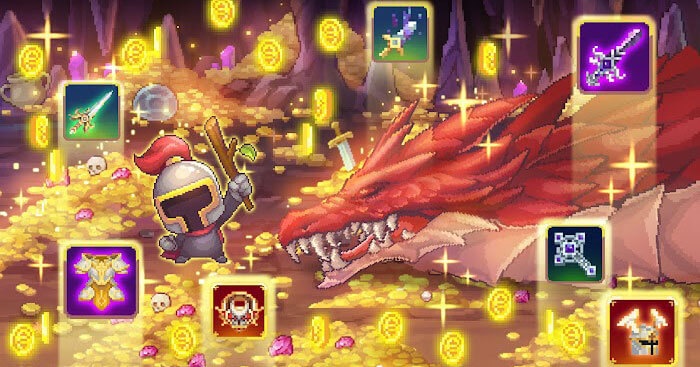 Chiến đấu cùng hiệp sĩ của bạn và thu thập thật nhiều tiền vàng trong game Retro Hero Mr Kim