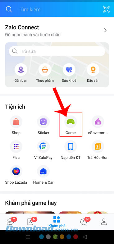 Chạm vào mục Game