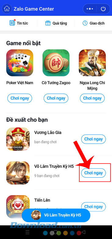 Ấn vào nút Chơi ngay