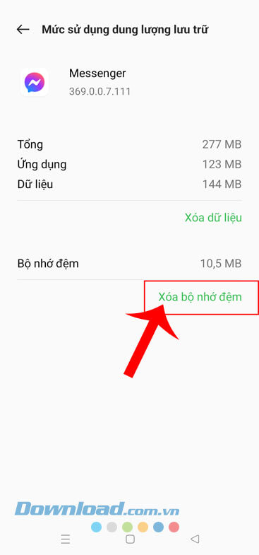 Nhấn vào mục Xóa bộ nhớ đệm
