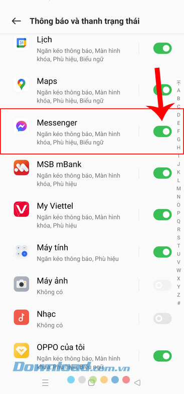 Bật công tắc tại ứng dụng Messenger