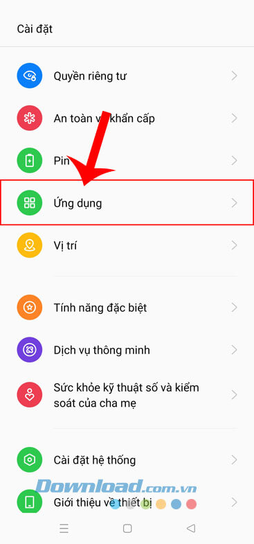 Ấn vào mục Ứng dụng