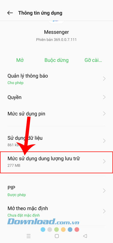 Chạm vào mục Mức độ sử dụng dung lượng lưu trữ