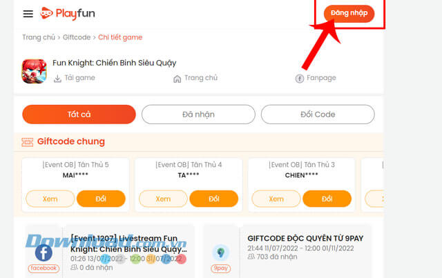 Nhấp chuột vào nút Đăng nhập