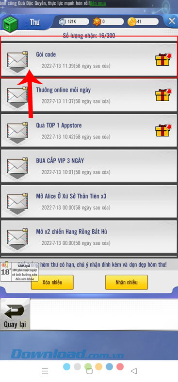 Nhấn vào mục Gói code
