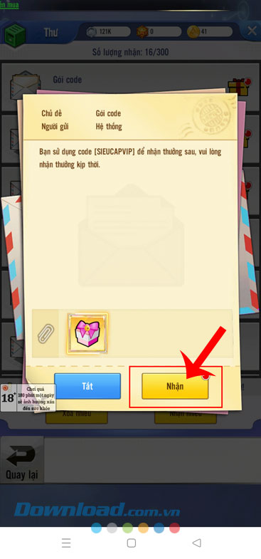 Chạm vào nút Nhận