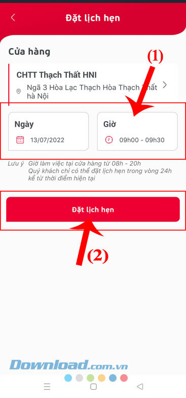 Ấn vào nút Đặt lịch hẹn