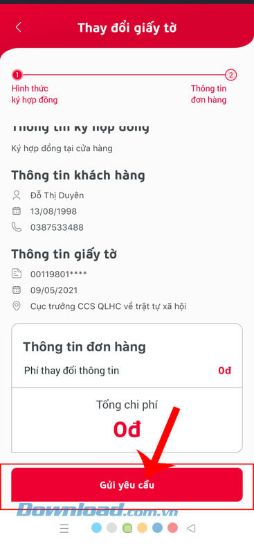 Nhấn vào nút Gửi yêu cầu