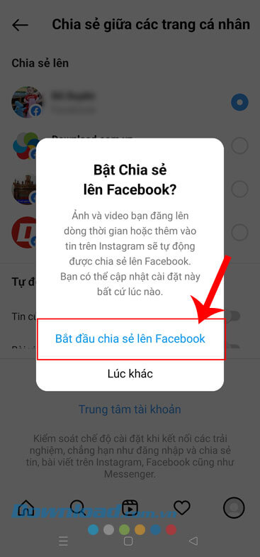 Nhấn vào nút Bắt đầu chia sẻ lên Facebook