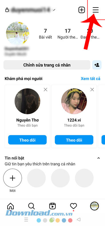 Chạm vào biểu tượng ba dấu gạch ngang