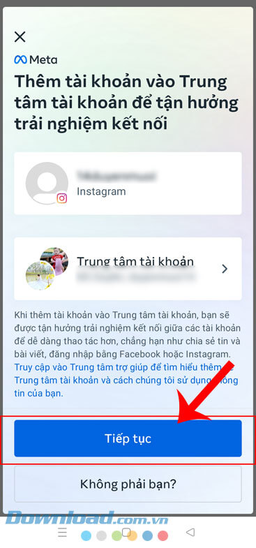 Chạm vào nút Tiếp tục