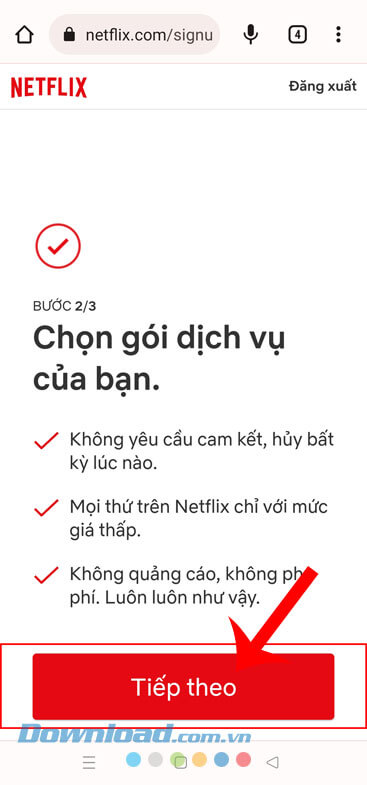 Chạm vào nút Tiếp tục