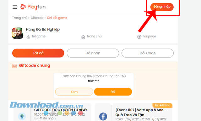 Nhấp chuột vào nút Đăng nhập