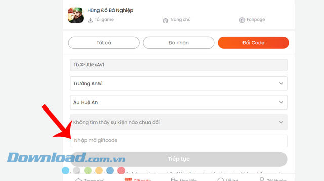 Nhập mã code game Hùng Đồ Bá Nghiệp