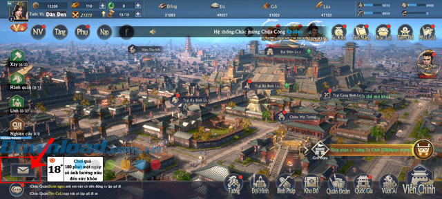 Ấn vào biểu tượng bức thư