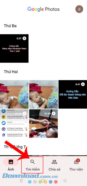 Nhấn vào mục Tìm kiếm