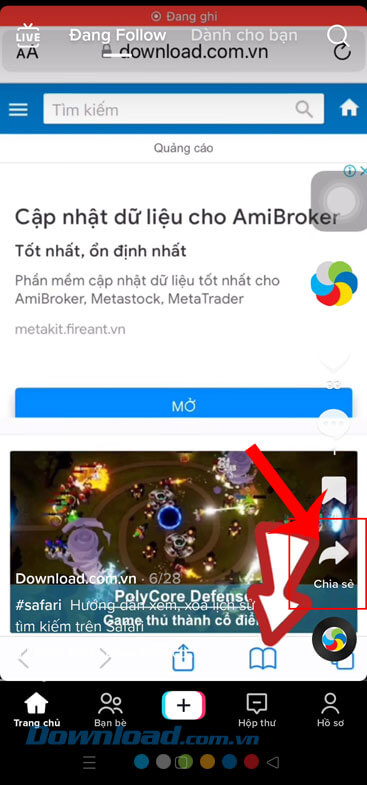 Chạm vào nút Chia sẻ 