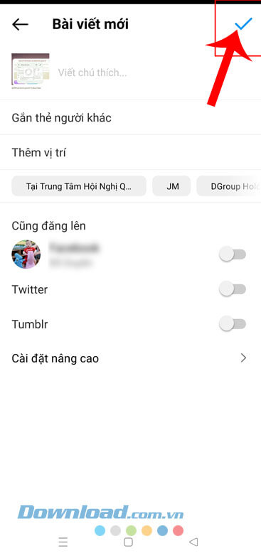 Viết status, rồi chạm vào biểu tượng mũi tên