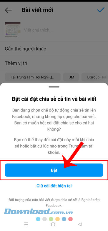 Nhấn vào nút Bật