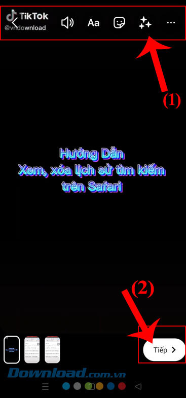 Thêm nhạc nền, nhãn dán, hiệu ứng