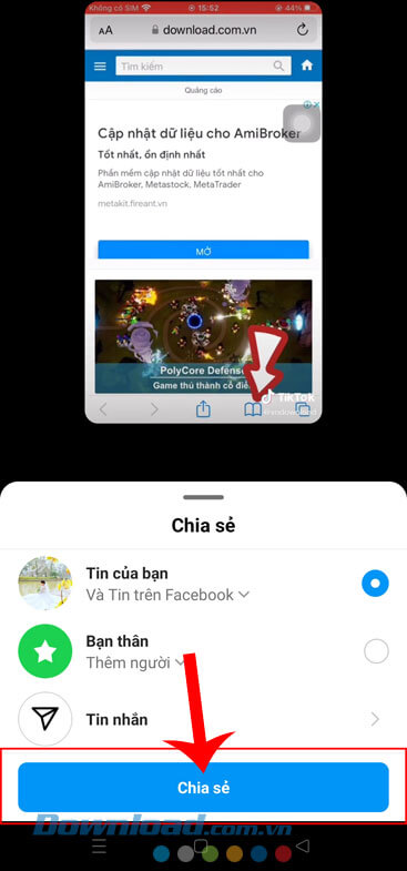 Ấn vào nút Chia sẻ