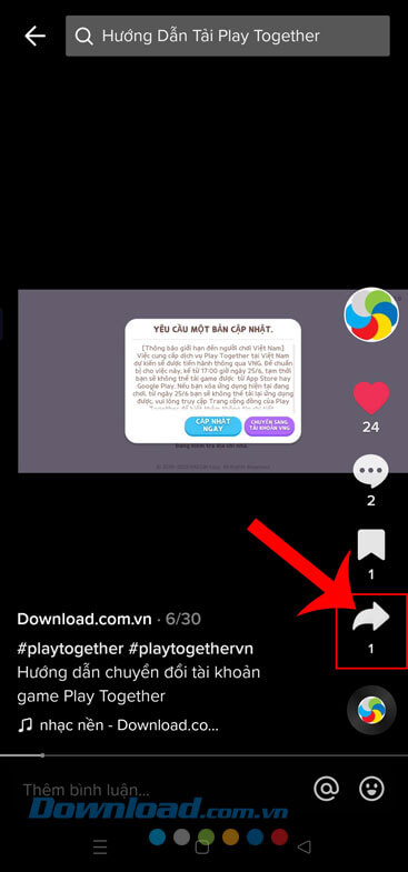 Ấn vào biểu tượng nút Chia sẻ