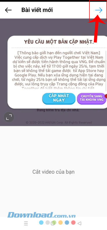 Chạm vào biểu tượng mũi tên