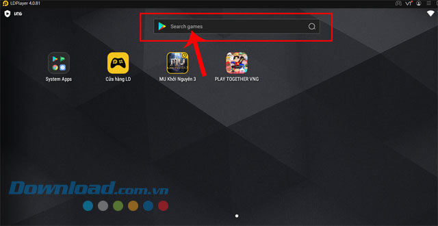 Click chuột vào ô tìm kiếm CH Play