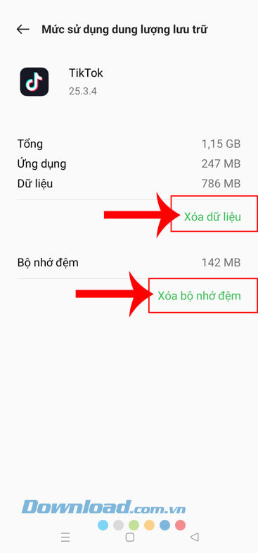 Chạm vào nút Xóa dữ liệu hoặc Xóa bộ nhớ đệm