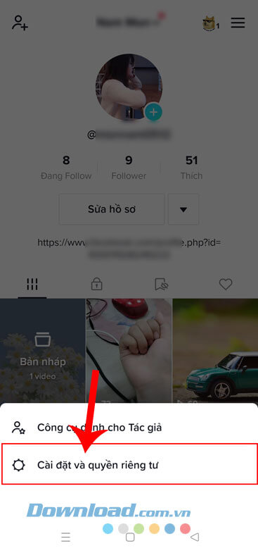 Chạm vào mục Cài đặt và quyền riêng tư