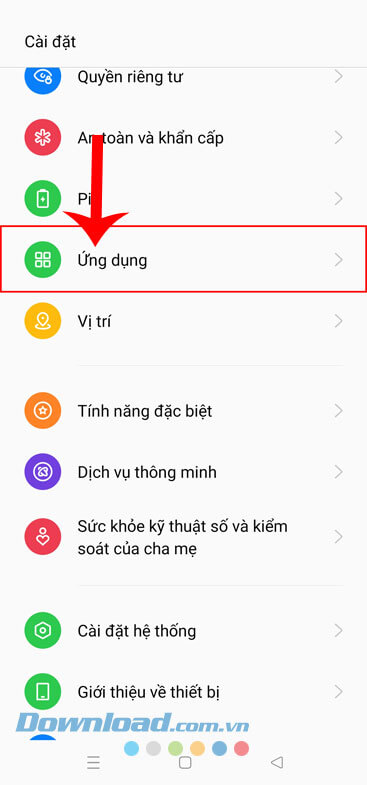Ấn vào mục Ứng dụng