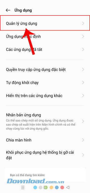 Nhấn vào mục Quản lý ứng dụng