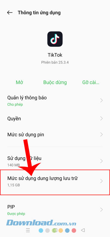 Nhấn vào mục  Mức sử dụng dung lượng lưu trữ.