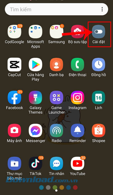 Mở ứng dụng Cài đặt