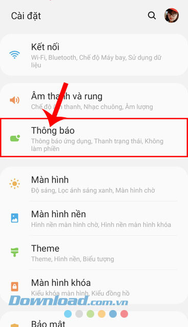 Nhấn vào mục Thông báo