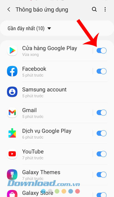 Gạt và tắt thông báo các ứng dụng