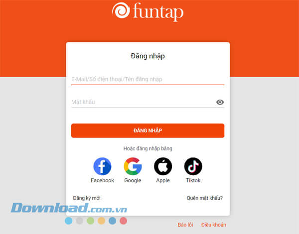 Đăng nhập tài khoản game Funtap