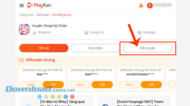 Nhấp chuột vào nút Đổi code