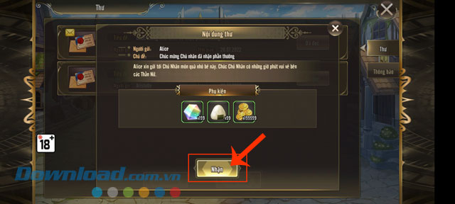 Chạm vào nút Nhận