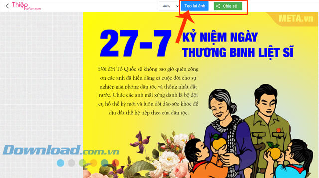 Nhấn vào nút Tạo lại ảnh hoặc nút Chia sẻ